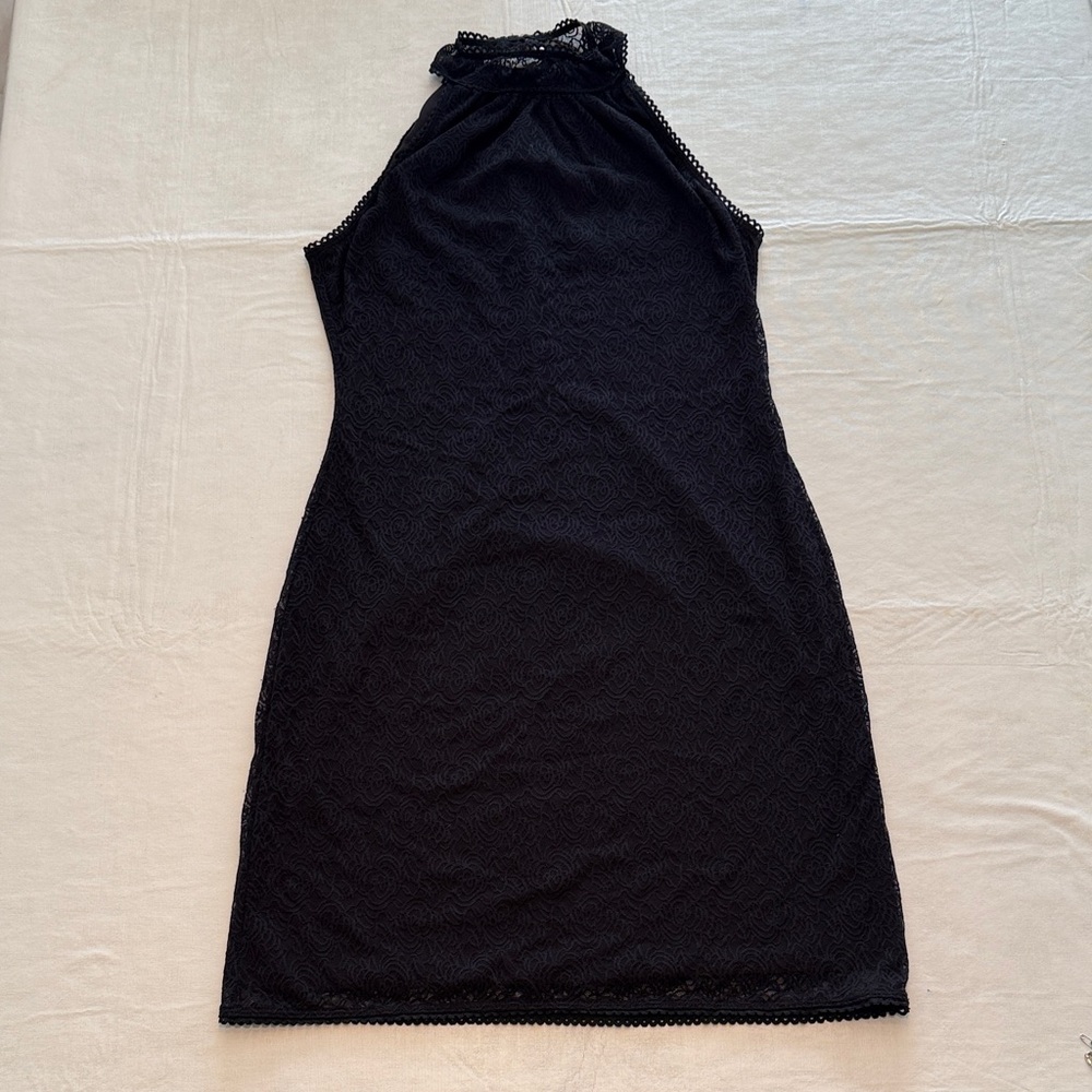 Max Studio Women's Black Stretch Lace Mock Neck Sleeveless Dress Size L